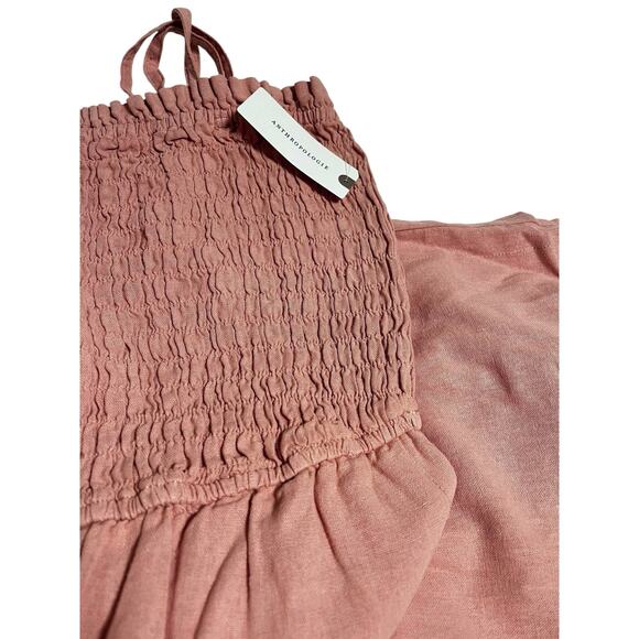 Anthropologie Pilcro Smocked Linen Wide-Leg Jumpsuit | Sz L, Pink NEW $148 - Picture 4 of 8
